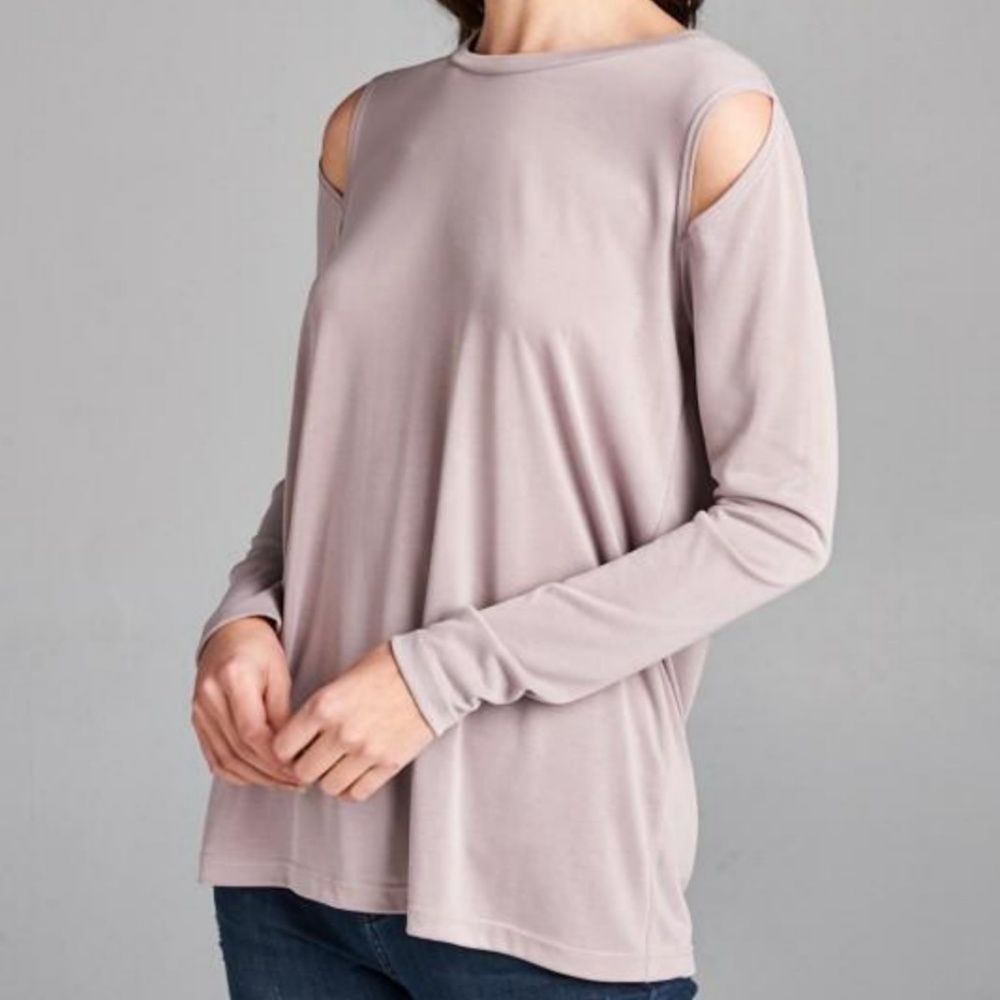 Cold shoulder top-taupe
